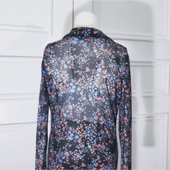 Super Soft Retro Ruched Button Down Semi Sheer Dress - Picture 4 of 11